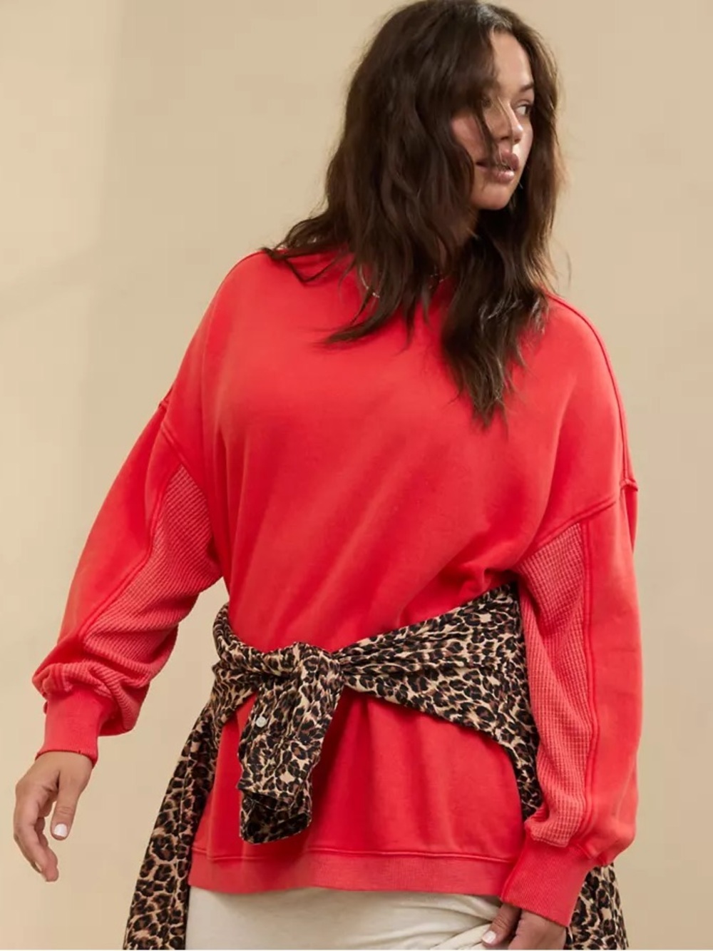 Aerie Getaway Oversized Sweatshirt Bright Red Orange Crewneck Sweater Comfy Cute